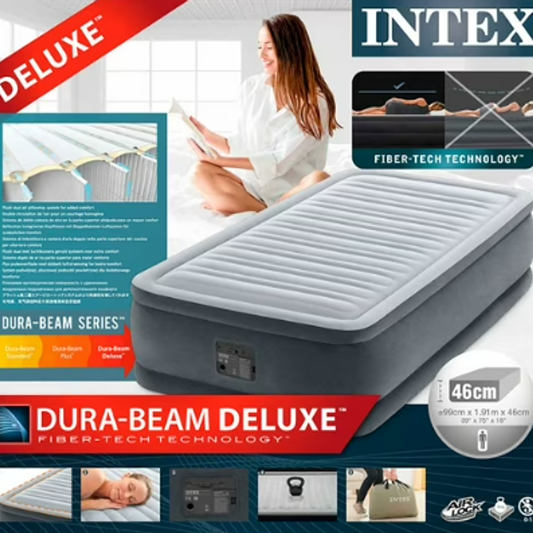 COLCHÓN INFLABLE ELÉCTRICO INTEX 1,5 PLAZAS 99X191X46 CM COMFORT PLUSH 3