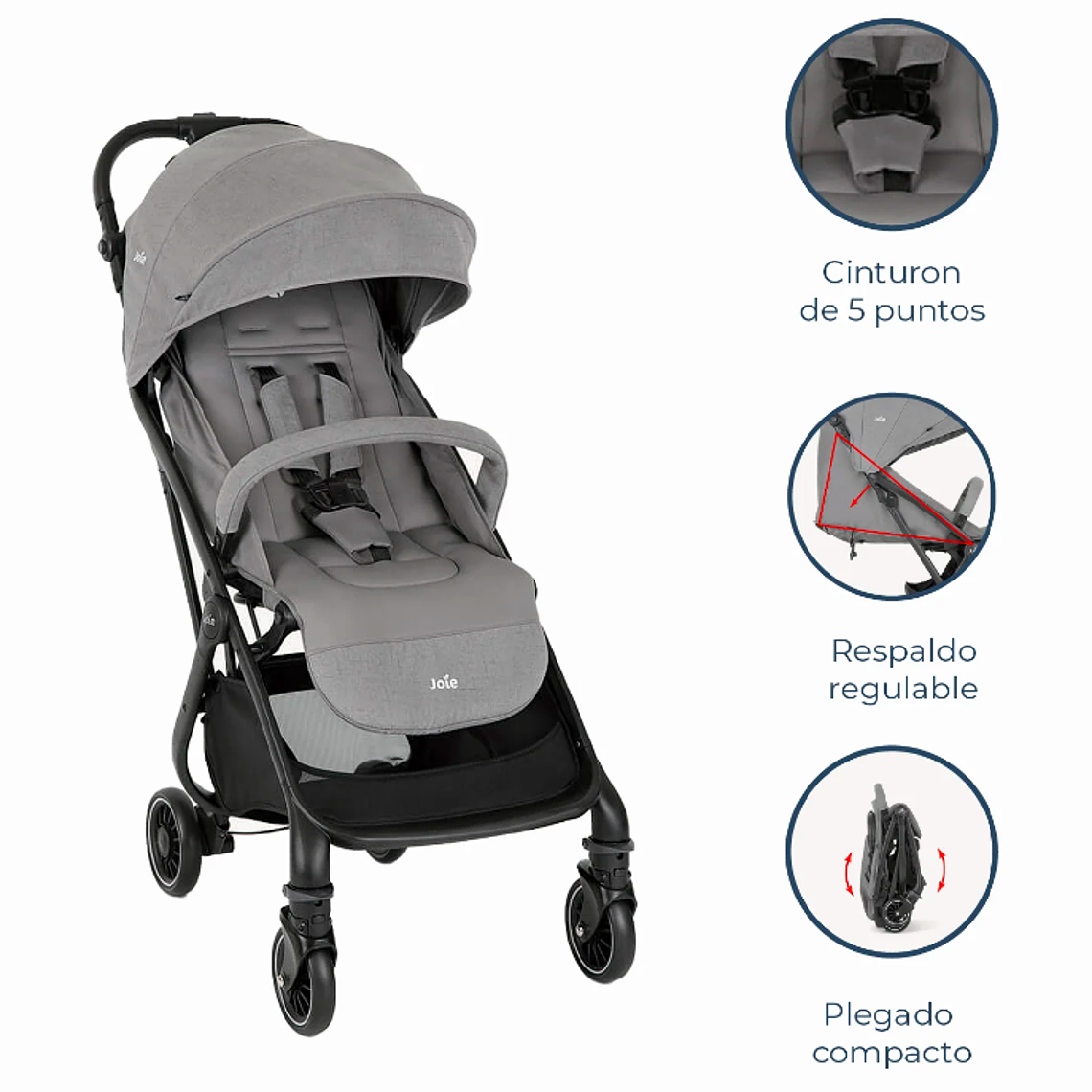 JOIE - COCHE PASEO COMPACTO 3 EN 1 TOURIST PEBBLE  7