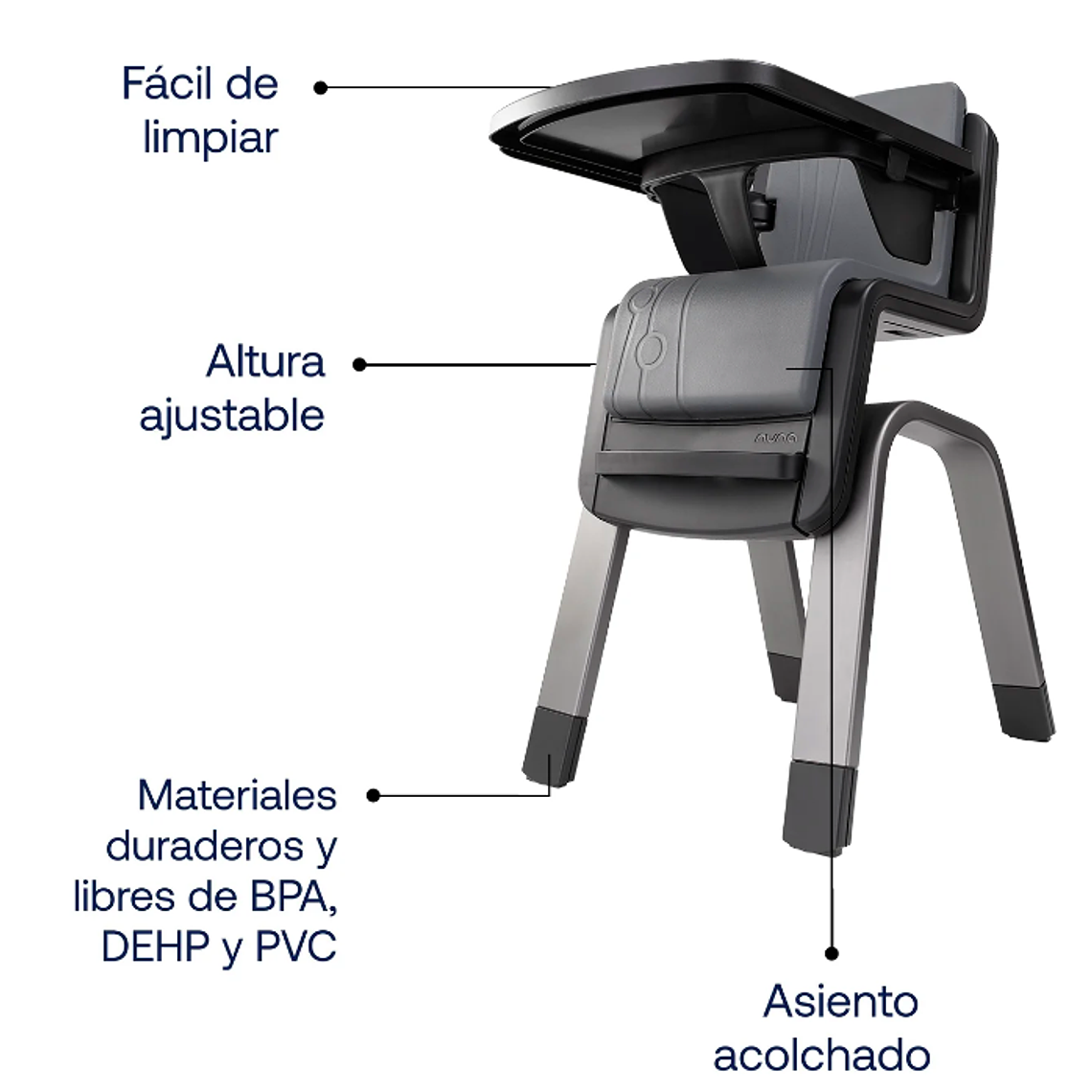 NUNA - SILLA DE COMER HCH ZAAZ PEWTER / SEGUNDA SELECCIÓN CAJA CON DAÑOS 4