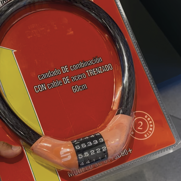 CANDADO-CABLE ACERO TRENZADO/RESETEABLE/60CM/BLÍSTER - PRODUCTO SEGUNDA SELECCIÓN 1