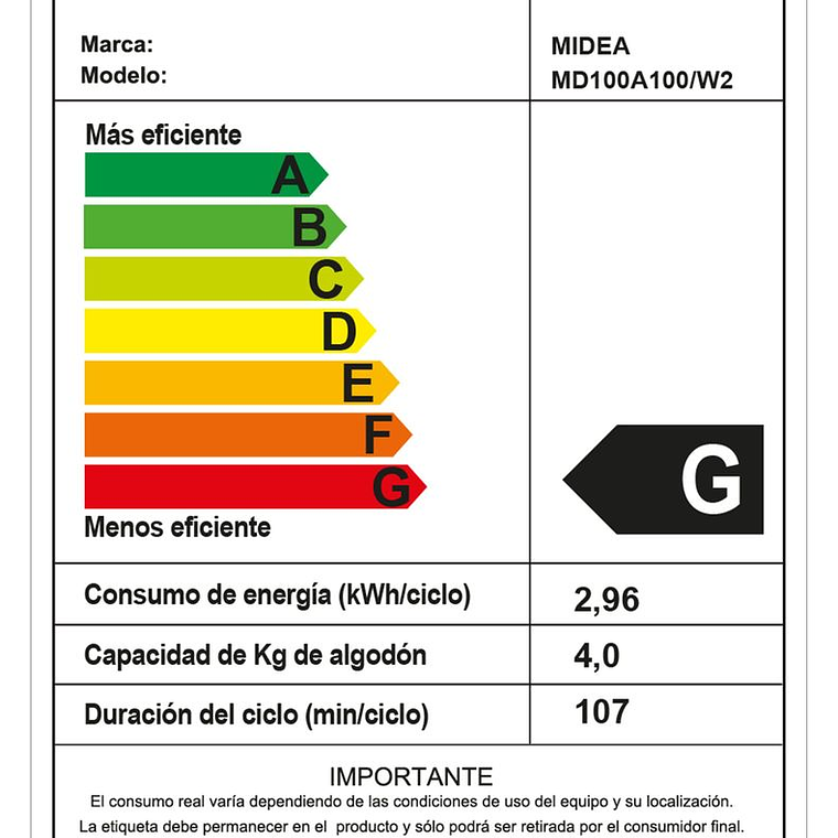 MIDEA SECADORA CARGA FRONTAL MD100A100/W2 BLANCO / SUCIO LEVE - EMBALAJE DAÑADO 10