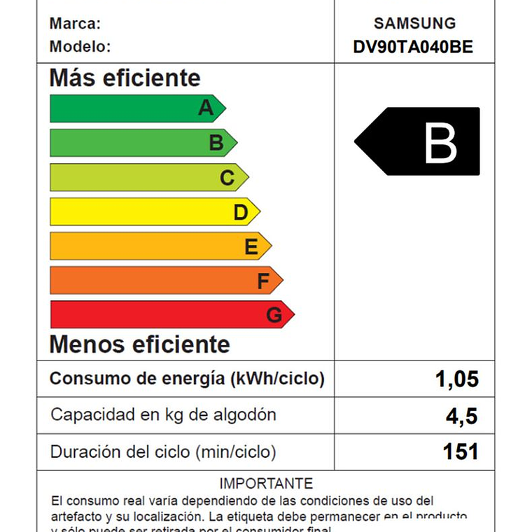 SECADORA BOMBA DE CALOR FRONTAL 9 KG DV90TA040BE/ZS / SUCIO LEVE - EMBALAJE DAÑADO 12