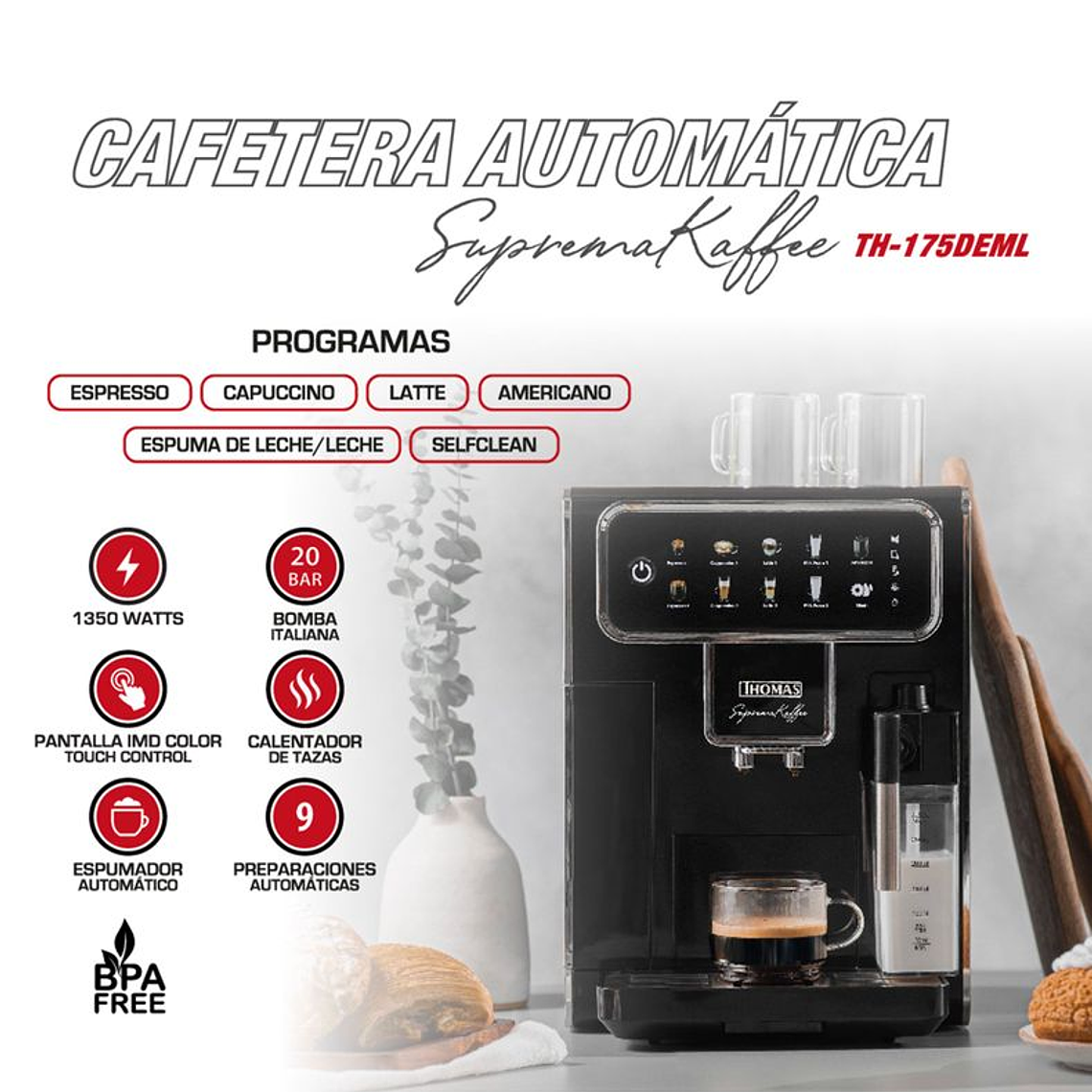 CAFETERA ESPRESSO AUTOMÁTICA SUPREMAKAFFEE TH-175DEML / EMBALAJE DAÑADO 8