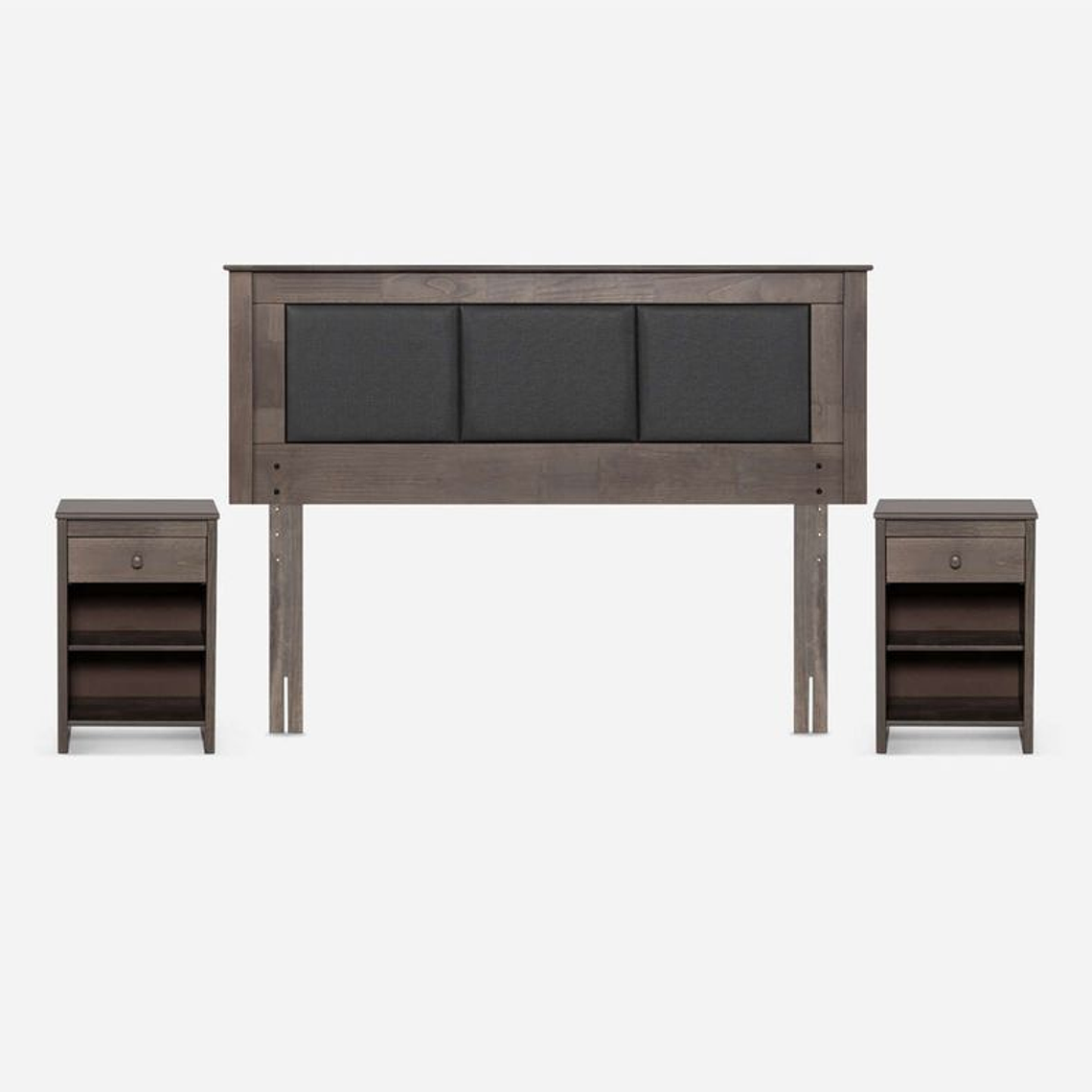 SET MUEBLES RACHEL 2 PLAZAS GRIS / 1 VELADOR CON GOLPE LEVE EN PARTE FRONTAL PERFIL - EMBALAJE DAÑADO 2