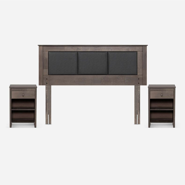 SET MUEBLES RACHEL 2 PLAZAS GRIS / 1 VELADOR CON GOLPE LEVE EN PARTE FRONTAL PERFIL - EMBALAJE DAÑADO 2