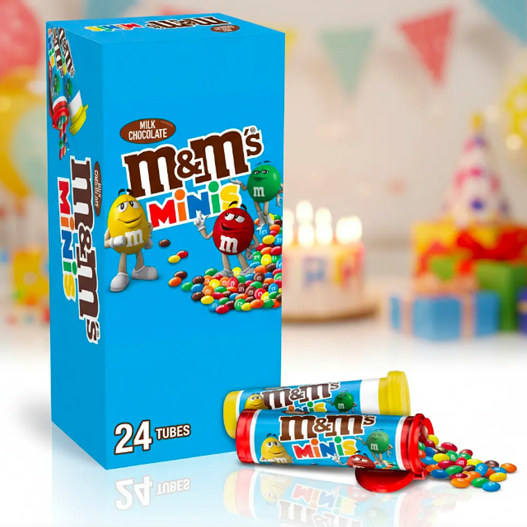 DISPLAY 24 UNIDADES TUBOS M&MS MILK MINIS (31 G) - VENCIMIENTO 18/09/2026 2