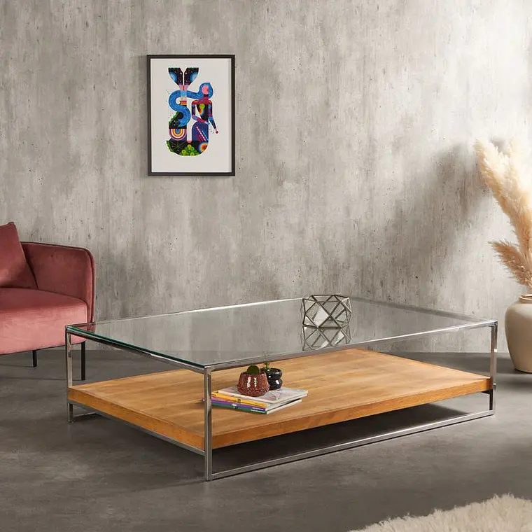 MESA DE CENTRO SAINT LUKE 100X150 CM CAFÉ CLARO PIEZA METALLICA / CON RAYA LEVE  - EMBALAJE DAÑADO 1