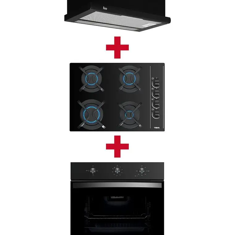 KIT EMPOTRABLE HORNO ELÉCTRICO HBB5360FBK NEGRO + ENCIMERA A GAS GBC64003KBB + CAMPANA TL6310 NEGRO / EMBALAJE DAÑADO 1