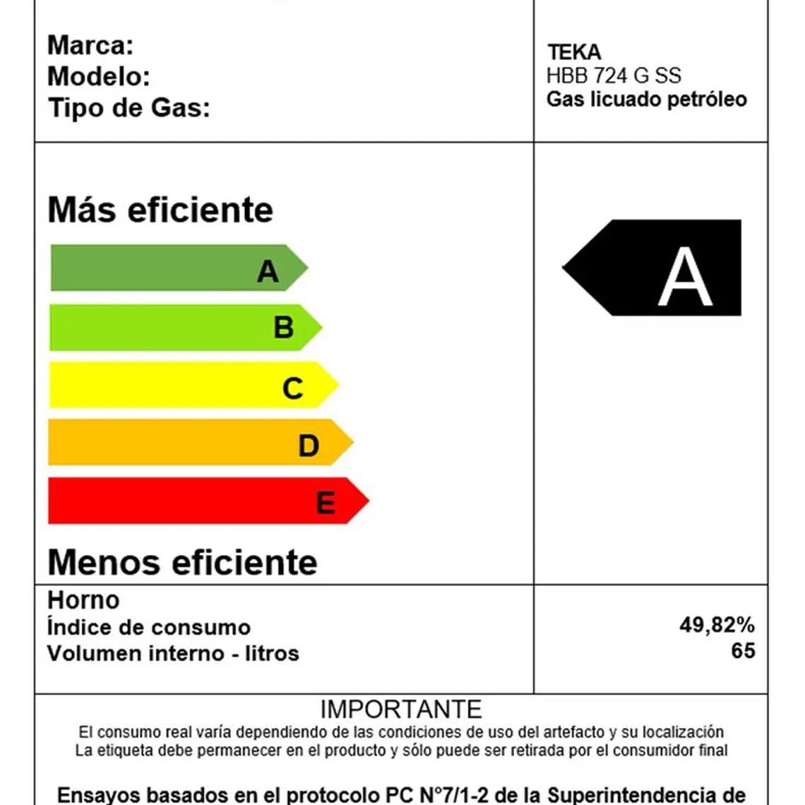 HORNO EMPOTRABLE A GAS HBB 724 G LPG / EMBALAJE DAÑADO 6