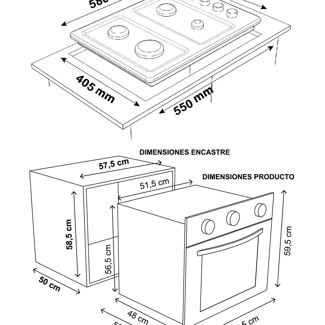 KIT EMPOTRABLE HORNO + ENCIMERA + CAMPANA KIT-138 / EMBALAJE ABIERTO 4