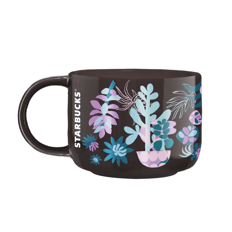 TAZA CERAMICA MARRON FLORAL 14 OZ (≈ 414 ML) 1