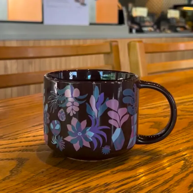 TAZA CERAMICA MARRON FLORAL 14 OZ (≈ 414 ML) 2