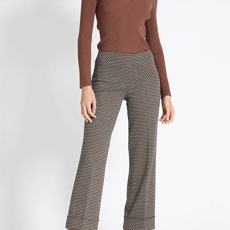 PANTALÓN RECTO JERSEY FANTASÍA, TIRO MEDIO, CAFÉ, COLECCIÓN ITALIA (TALLA XL) 1