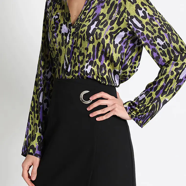 BLUSA MAO SATÍN ESTAMPADO ANIMAL, VERDE, COLECCIÓN ITALIA (TALLA XL) 1