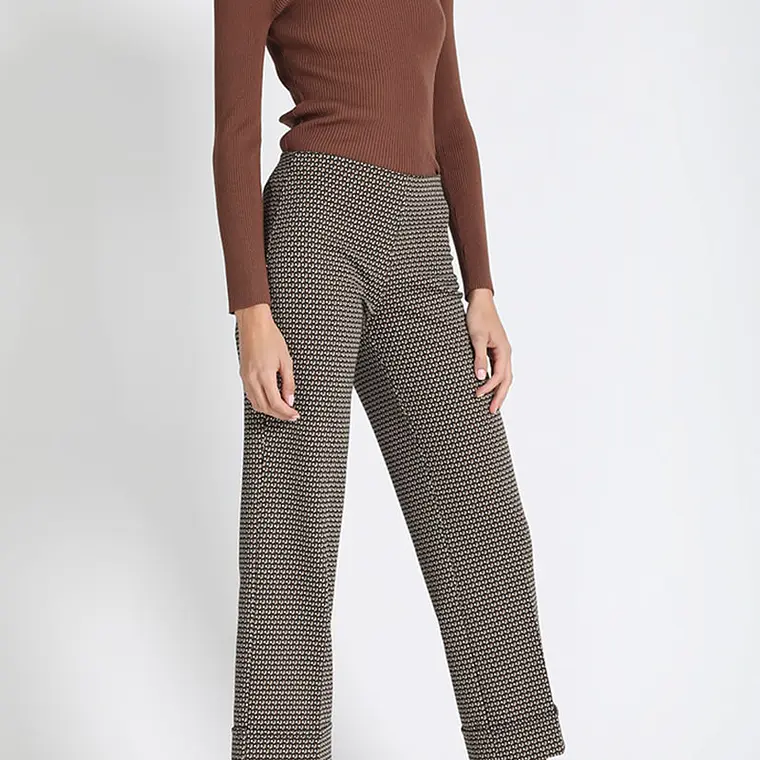 PANTALÓN RECTO JERSEY FANTASÍA, TIRO MEDIO, CAFÉ, COLECCIÓN ITALIA (TALLA XL) 2