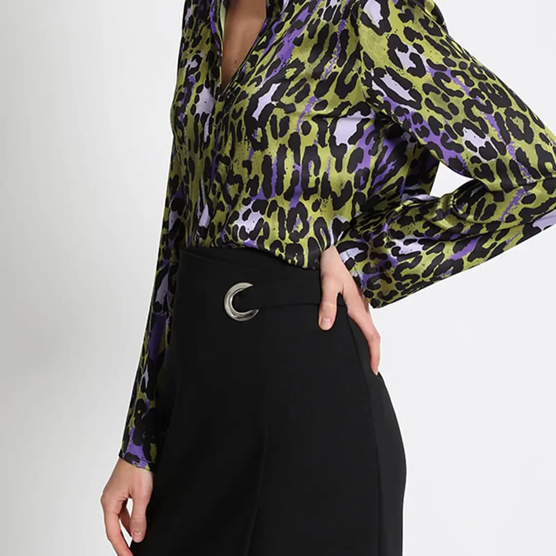 BLUSA MAO SATÍN ESTAMPADO ANIMAL, VERDE, COLECCIÓN ITALIA (TALLA XL) 6