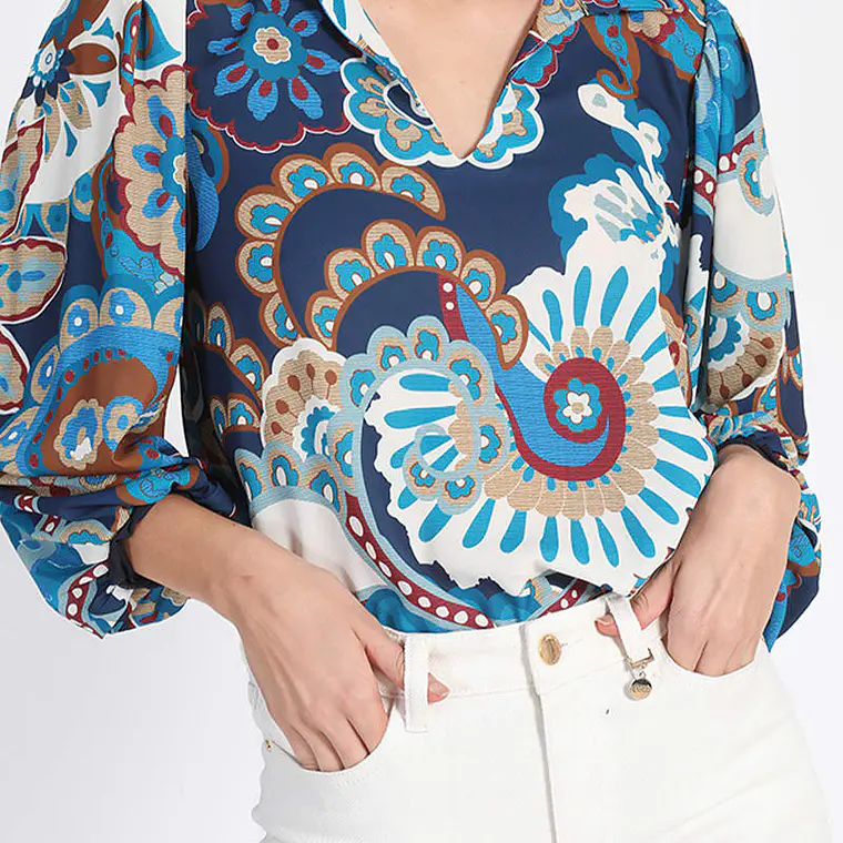 BLUSA ESTAMPADA, AZUL, COLECCIÓN ITALIA (TALLA S) 1