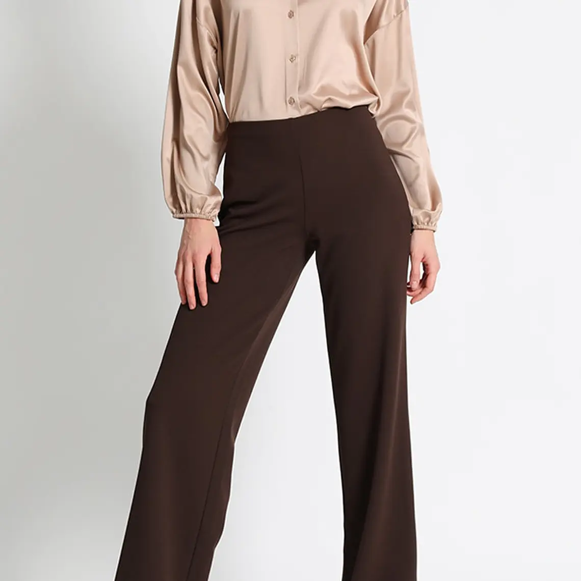 PANTALÓN FLARE STRETCH, TIRO MEDIO, CHOCOLATE, COLECCIÓN ITALIA (TALLA XL) 2