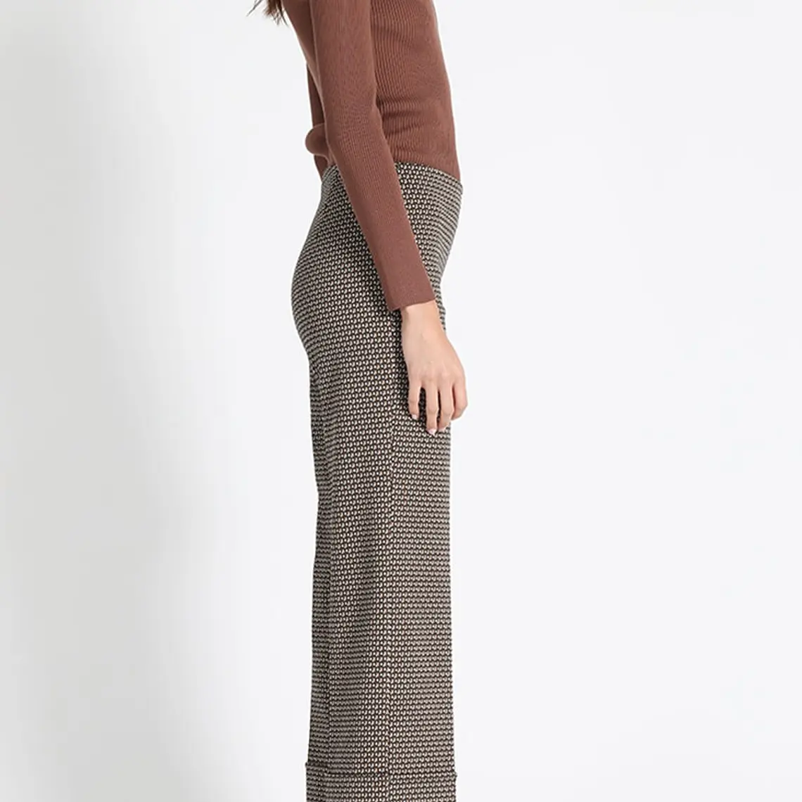 PANTALÓN RECTO JERSEY FANTASÍA, TIRO MEDIO, CAFÉ, COLECCIÓN ITALIA (TALLA XL) 3