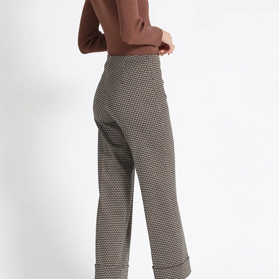 PANTALÓN RECTO JERSEY FANTASÍA, TIRO MEDIO, CAFÉ, COLECCIÓN ITALIA (TALLA XL) 4