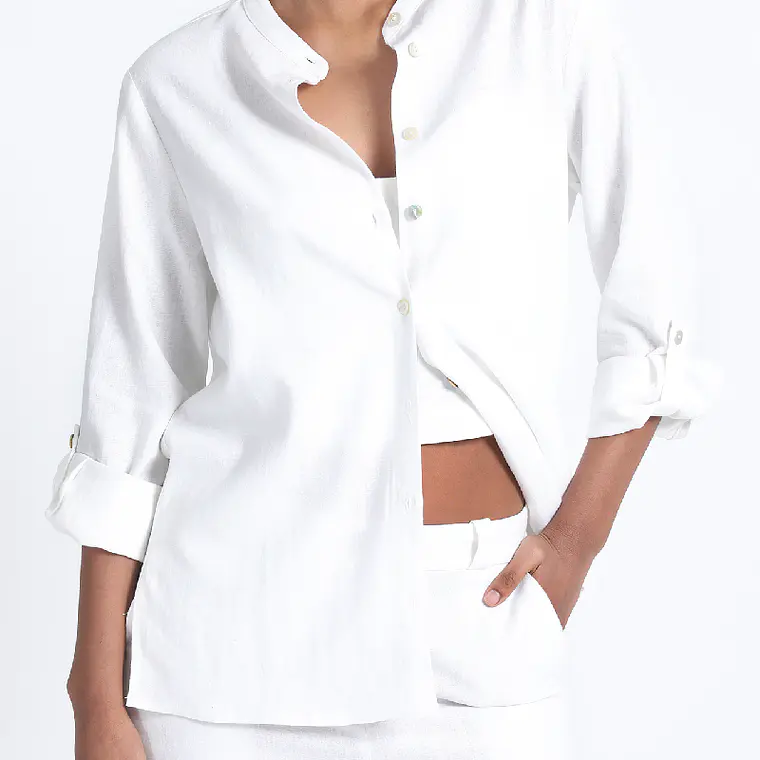 BLUSA CUELLO MAO CON BOTONES LARGA LINO VISCOSA CRUDO (TALLA XL) 1