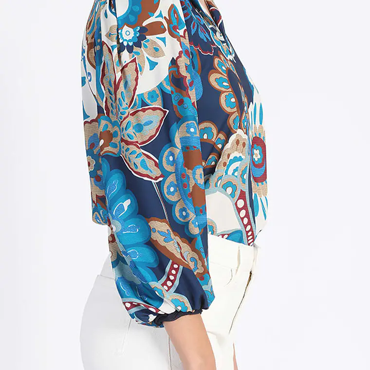 BLUSA ESTAMPADA, AZUL, COLECCIÓN ITALIA (TALLA S) 3