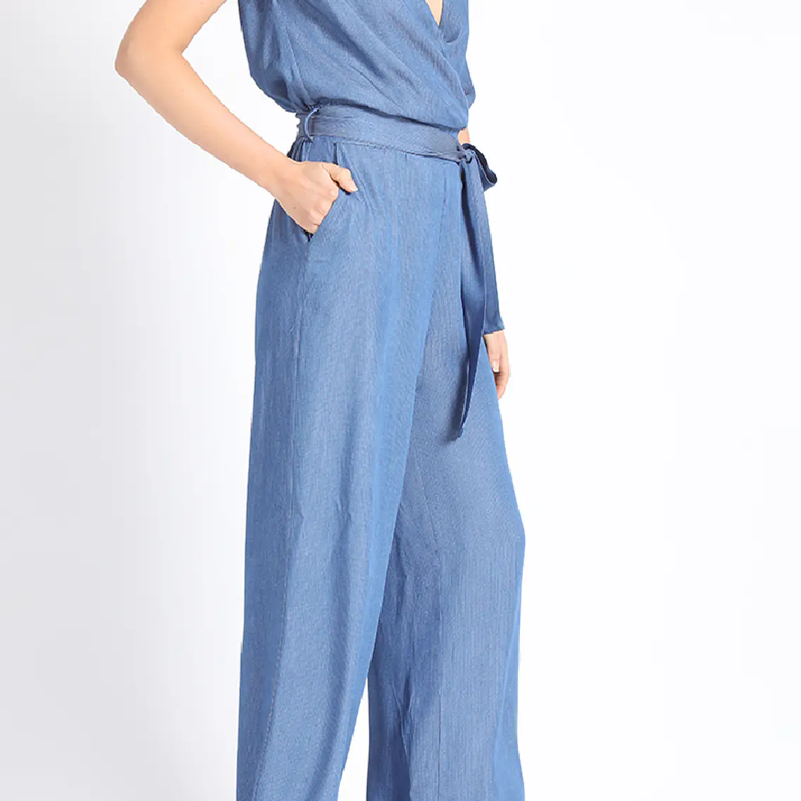ENTERITO RECTO CON CRUCE Y LAZO  CHAMBRAY AZUL (TALLA S) 1