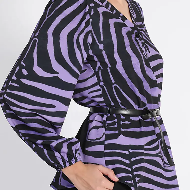 BLUSÓN ESTAMPADO CON CINTURÓN, MORADA, COLECCIÓN ITALIA (TALLAS S y L) 1
