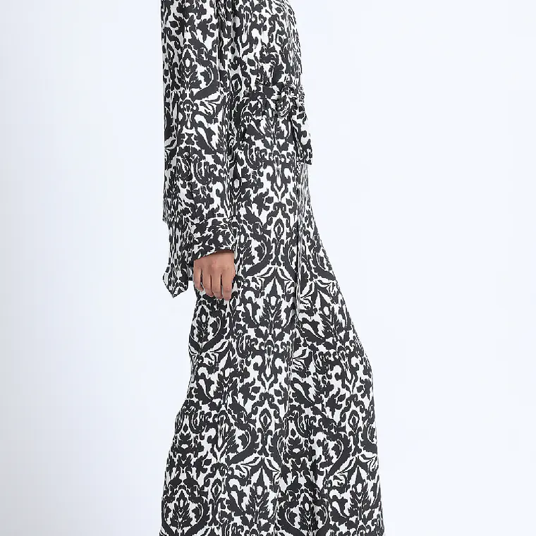 BLUSA M/L CAMISERA AMPLIA TIPO TAPADO CON ESTAMPADO ETNICO NEGRO (TALLA S) 3