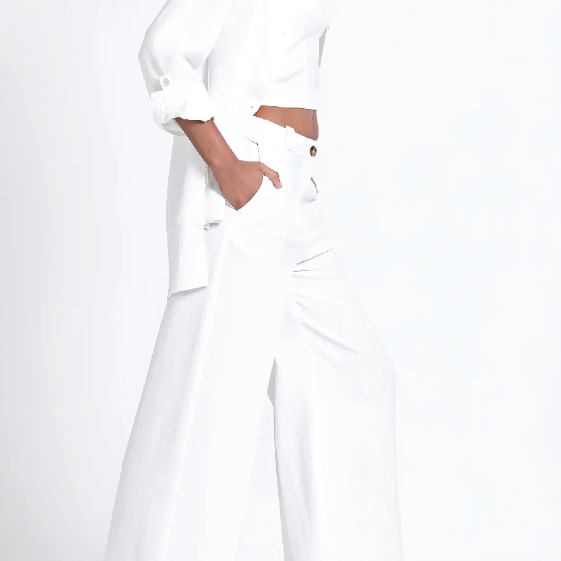 BLUSA CUELLO MAO CON BOTONES LARGA LINO VISCOSA CRUDO (TALLA XL) 5