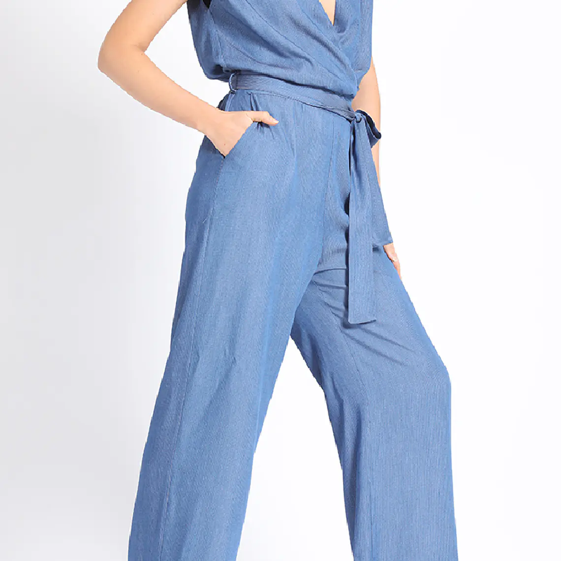 ENTERITO RECTO CON CRUCE Y LAZO  CHAMBRAY AZUL (TALLA S) 4