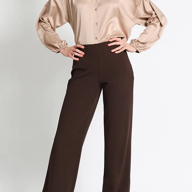 PANTALÓN FLARE STRETCH, TIRO MEDIO, CHOCOLATE, COLECCIÓN ITALIA (TALLA XL) 5