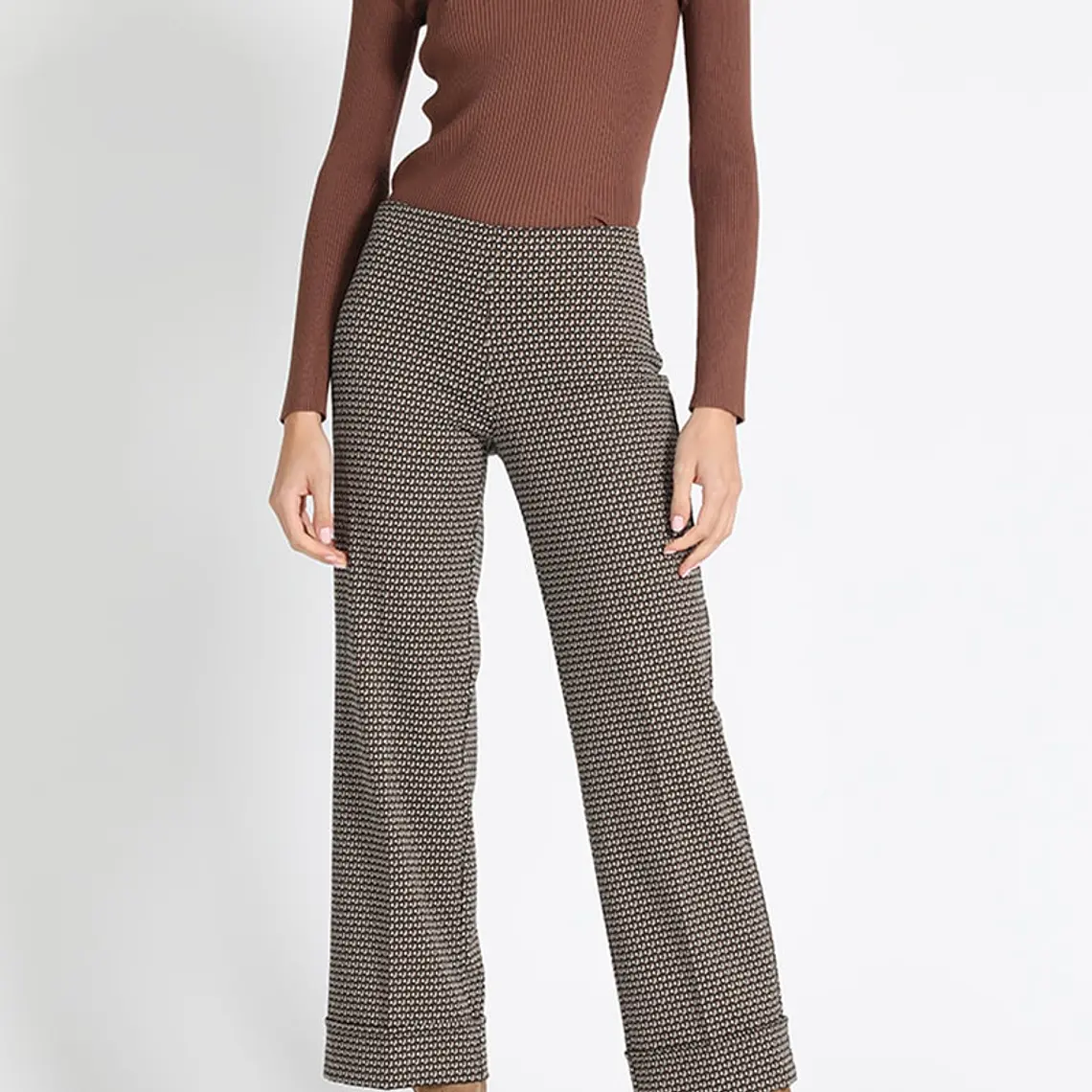 PANTALÓN RECTO JERSEY FANTASÍA, TIRO MEDIO, CAFÉ, COLECCIÓN ITALIA (TALLA XL) 6