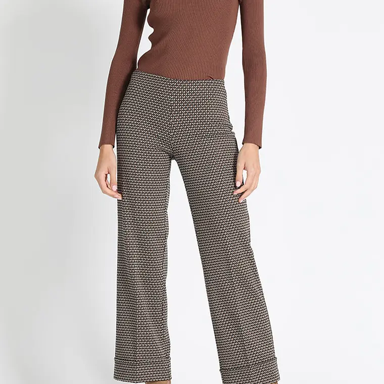 PANTALÓN RECTO JERSEY FANTASÍA, TIRO MEDIO, CAFÉ, COLECCIÓN ITALIA (TALLA XL) 6