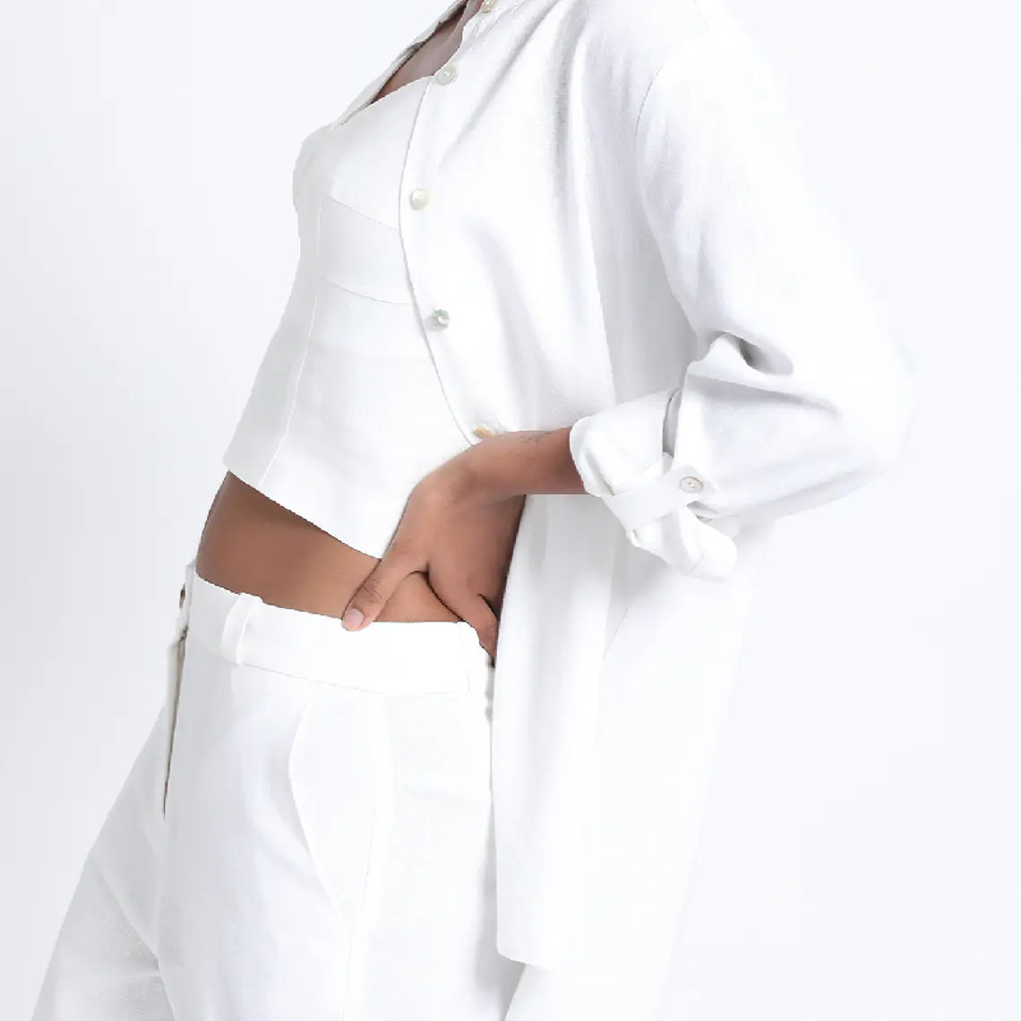 BLUSA CUELLO MAO CON BOTONES LARGA LINO VISCOSA CRUDO (TALLA XL) 6