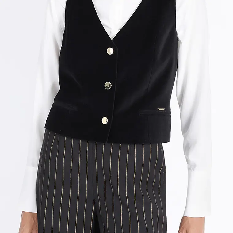 CHAQUETA GILLETE CRUCE SIMPLE TERCIOPELO NEGRO (TALLA 36) 1