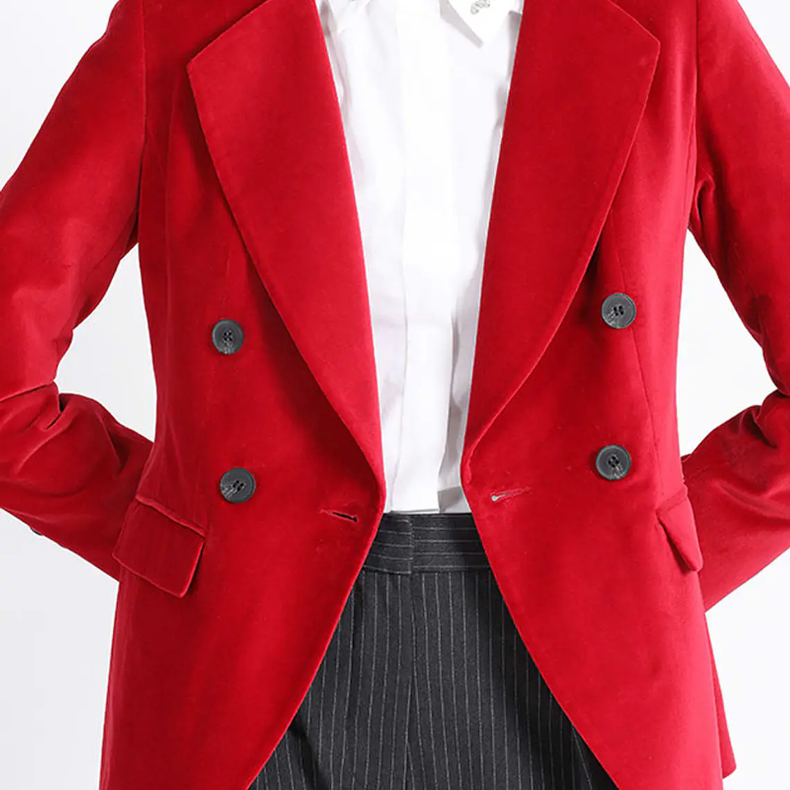 CHAQUETA BLAZER CRUCE DOBLE BOTON FANTASIA TERCIOPELO ROJO (TALLA 38) 1