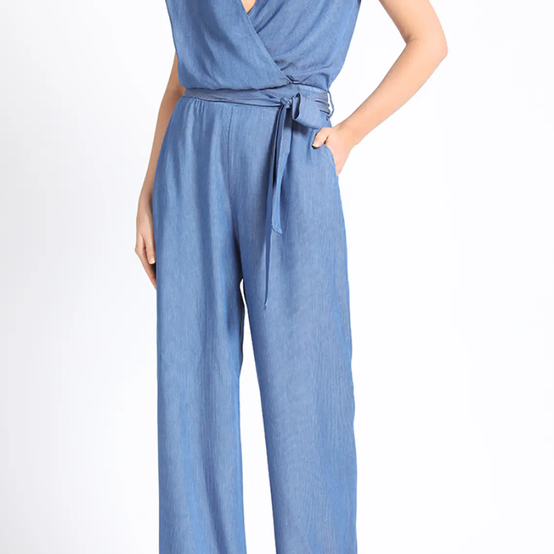 ENTERITO RECTO CON CRUCE Y LAZO  CHAMBRAY AZUL (TALLA S) 6