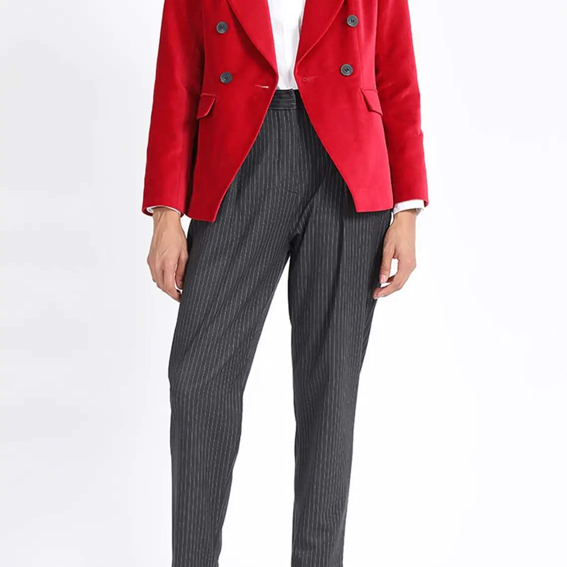 CHAQUETA BLAZER CRUCE DOBLE BOTON FANTASIA TERCIOPELO ROJO (TALLA 38) 2