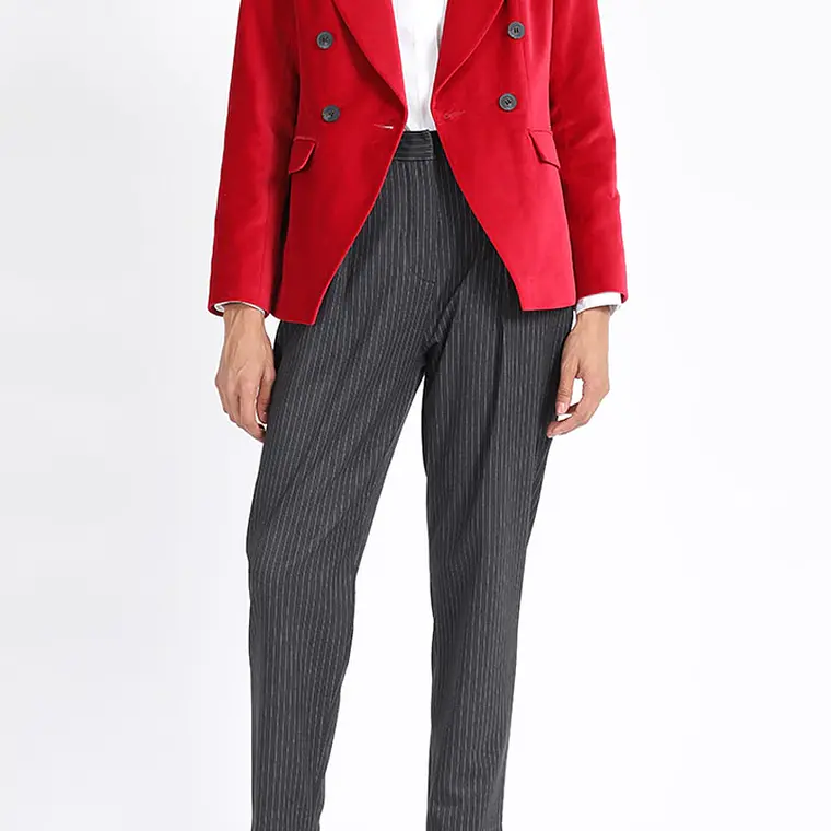 CHAQUETA BLAZER CRUCE DOBLE BOTON FANTASIA TERCIOPELO ROJO (TALLA 38) 2