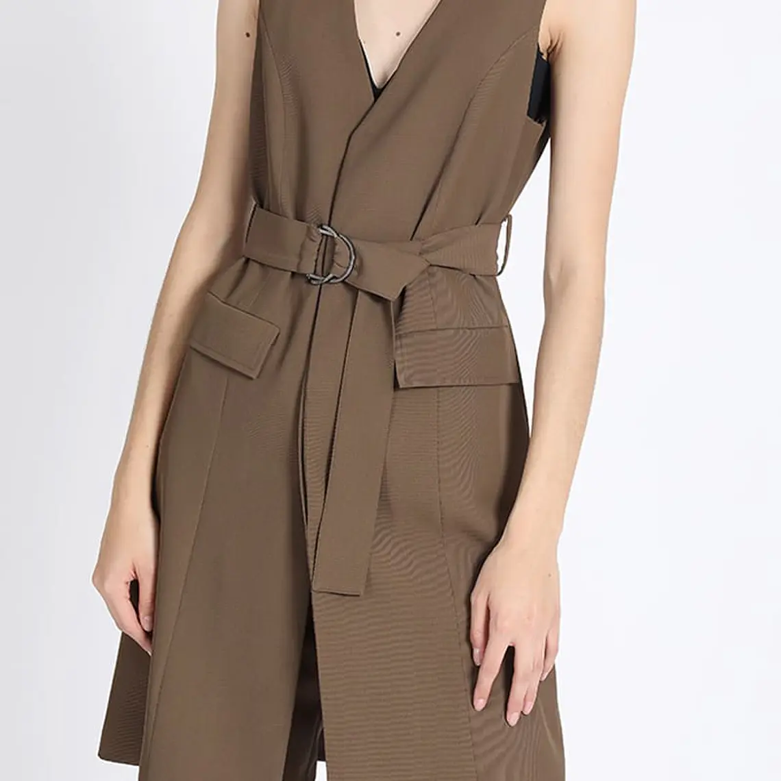 TAPADO TIPO VESTIDO SIN MANGAS SASTRERO CON LAZO CAFÉ (TALLAS S y M) 1