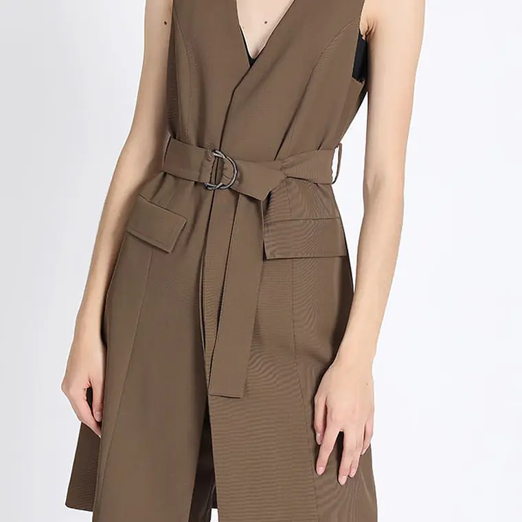 TAPADO TIPO VESTIDO SIN MANGAS SASTRERO CON LAZO CAFÉ (TALLAS S y M) 1