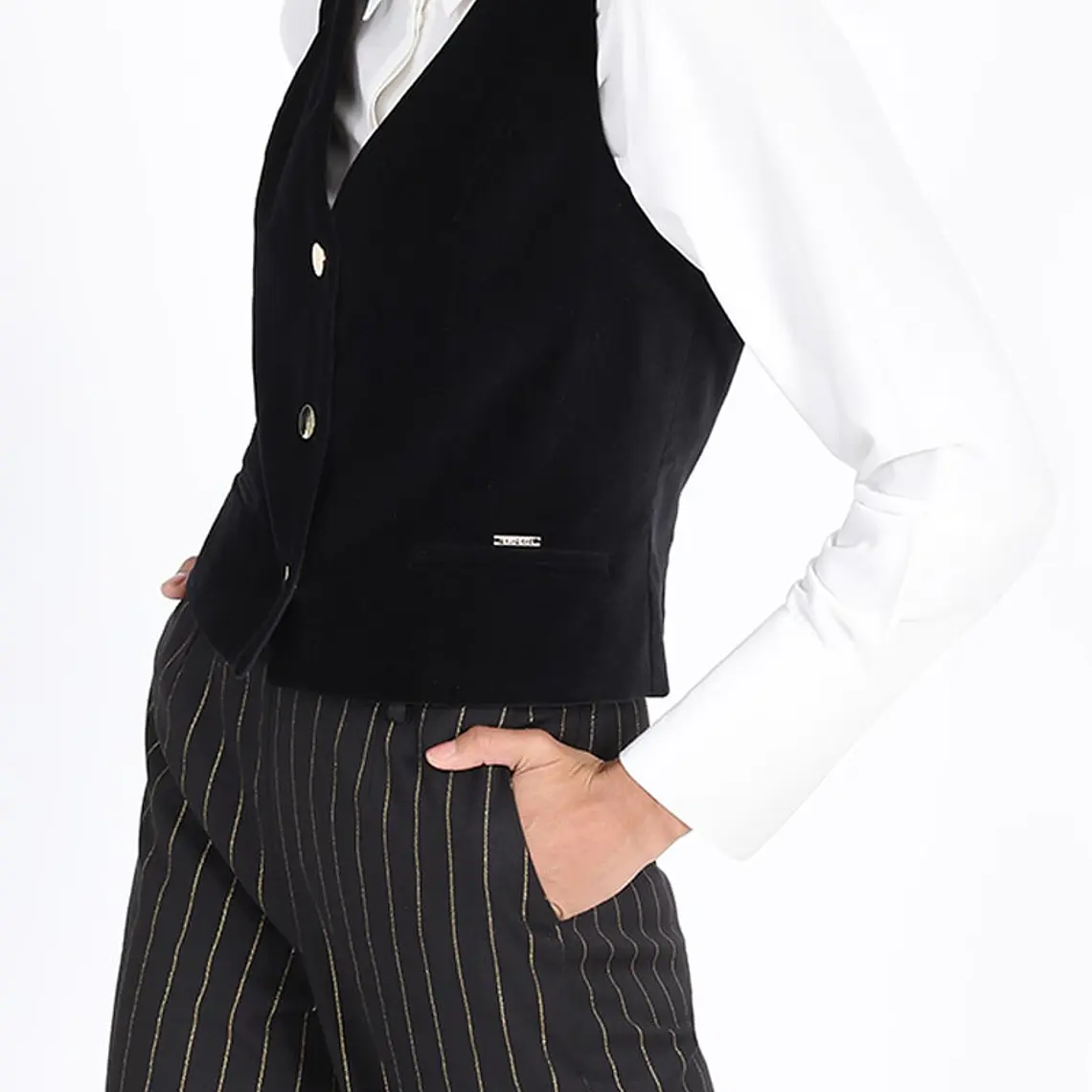 CHAQUETA GILLETE CRUCE SIMPLE TERCIOPELO NEGRO (TALLA 36) 3