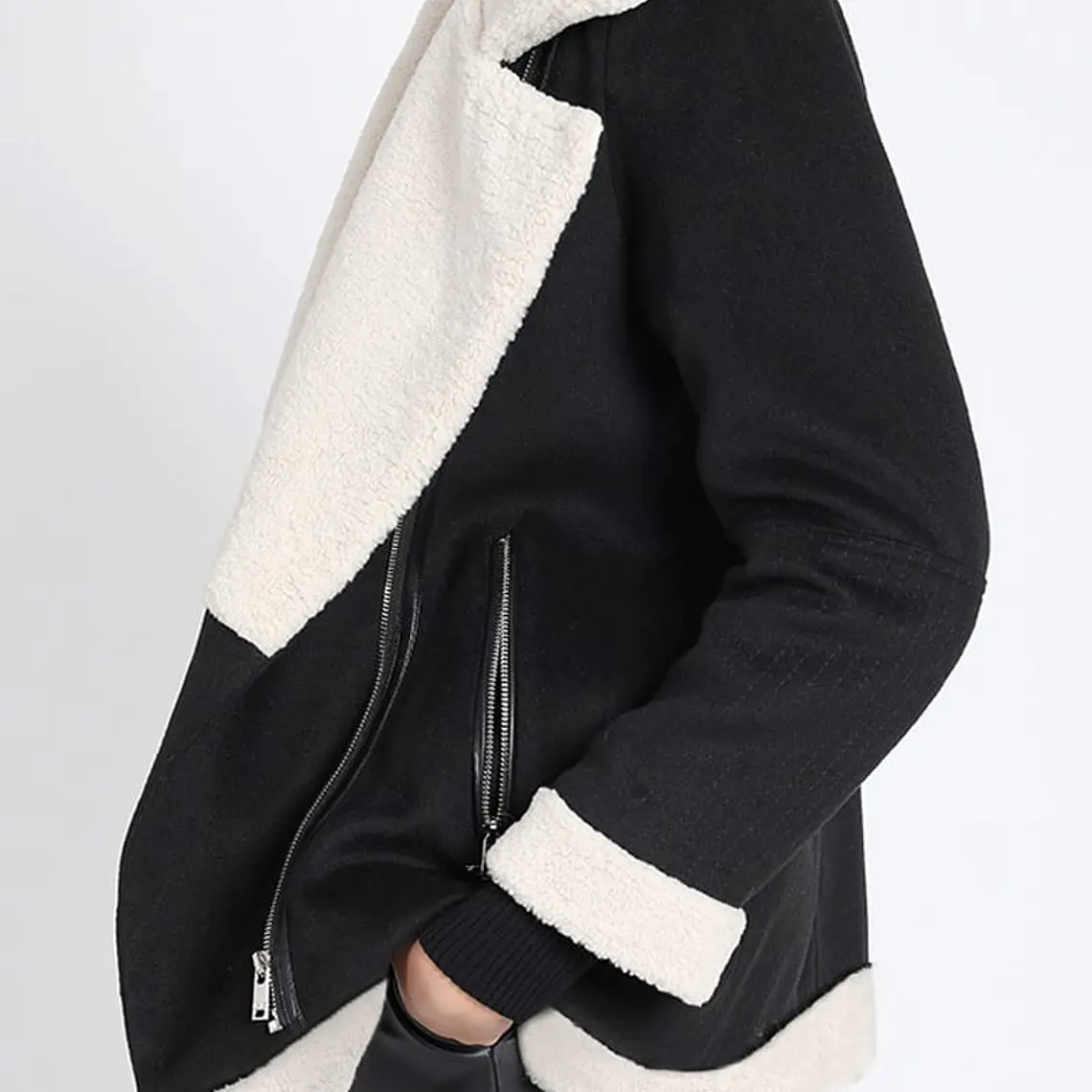 CHAQUETON MOTOQUEO BONDED MUFLON MIX PIEL NEGRO (TALLA M) 1