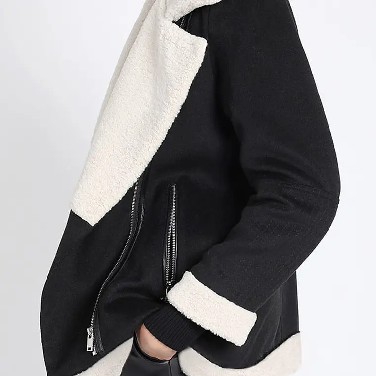 CHAQUETON MOTOQUEO BONDED MUFLON MIX PIEL NEGRO (TALLA M) 1