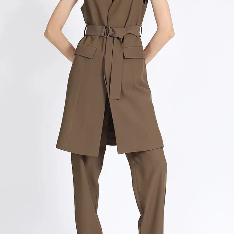 TAPADO TIPO VESTIDO SIN MANGAS SASTRERO CON LAZO CAFÉ (TALLAS S y M) 2