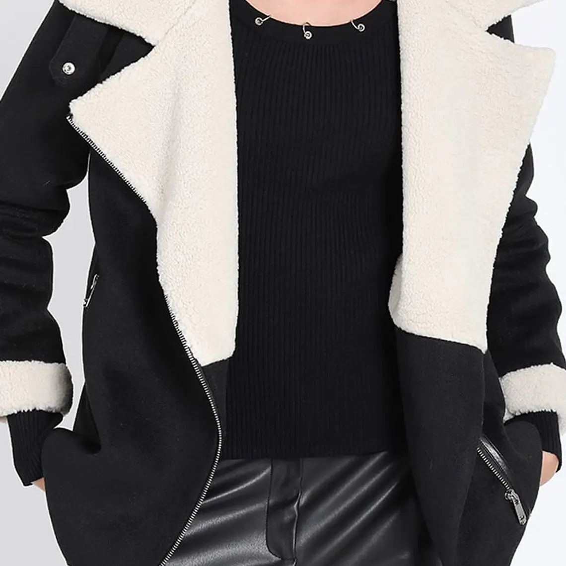 CHAQUETON MOTOQUEO BONDED MUFLON MIX PIEL NEGRO (TALLA M) 2