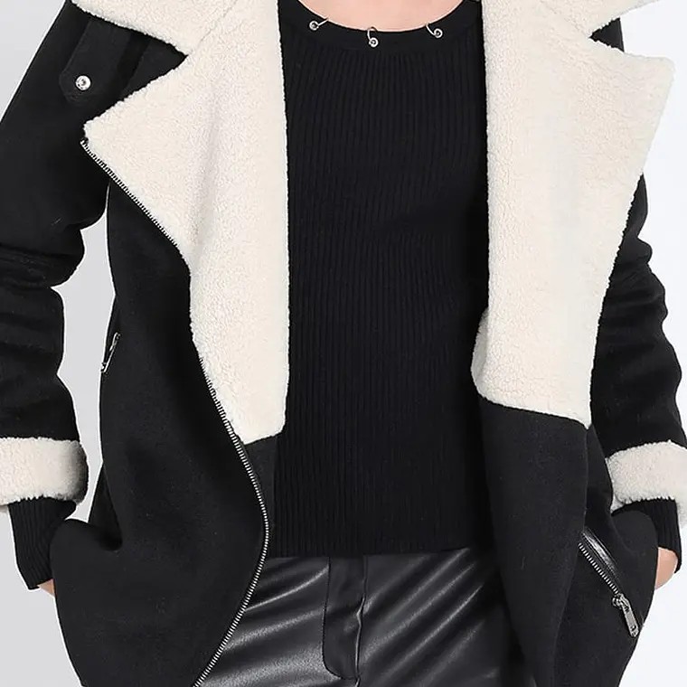 CHAQUETON MOTOQUEO BONDED MUFLON MIX PIEL NEGRO (TALLA M) 2