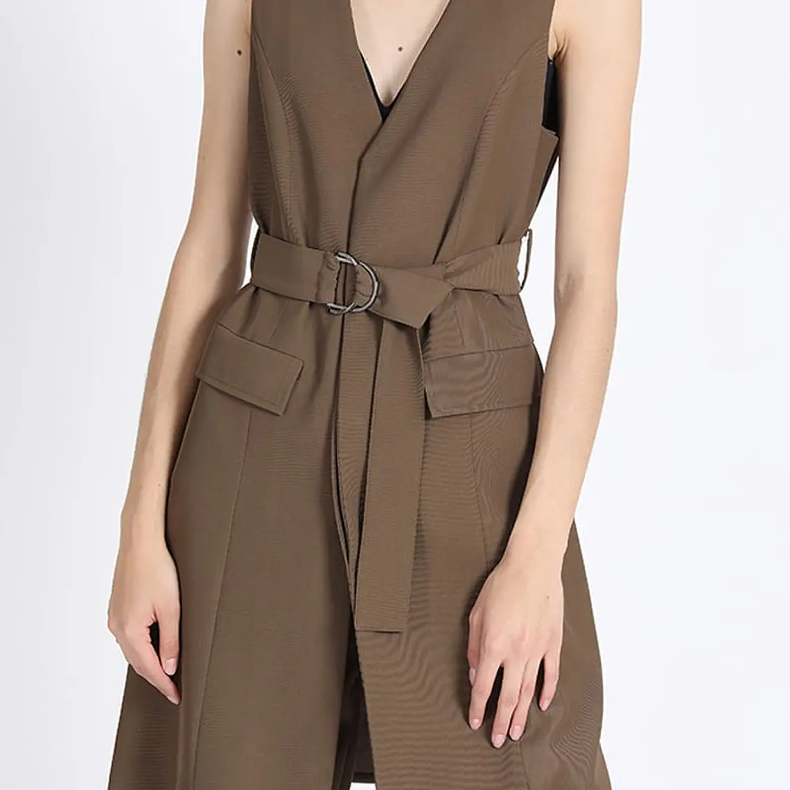 TAPADO TIPO VESTIDO SIN MANGAS SASTRERO CON LAZO CAFÉ (TALLAS S y M) 3