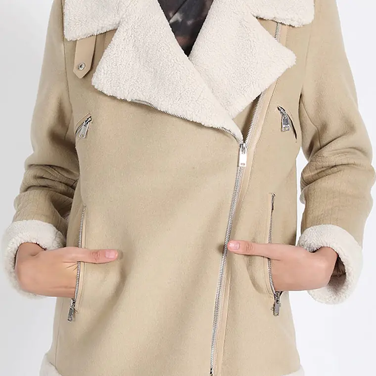CHAQUETON MOTOQUEO BONDED MUFLON MIX PIEL BEIGE (TALLAS S a L) 7